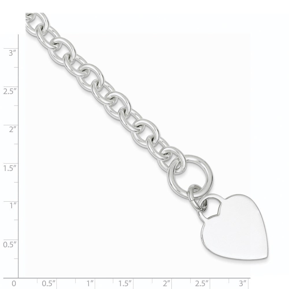 Sterling Silver Engraveable Heart Disc on Fancy Link Toggle Bracelet 7.75 inches