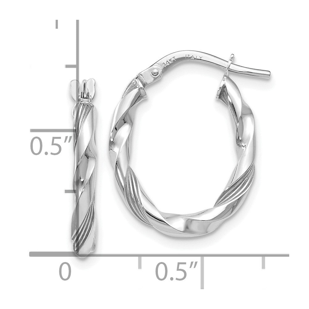 14K White Gold Polished and Textured Hoop Earrings