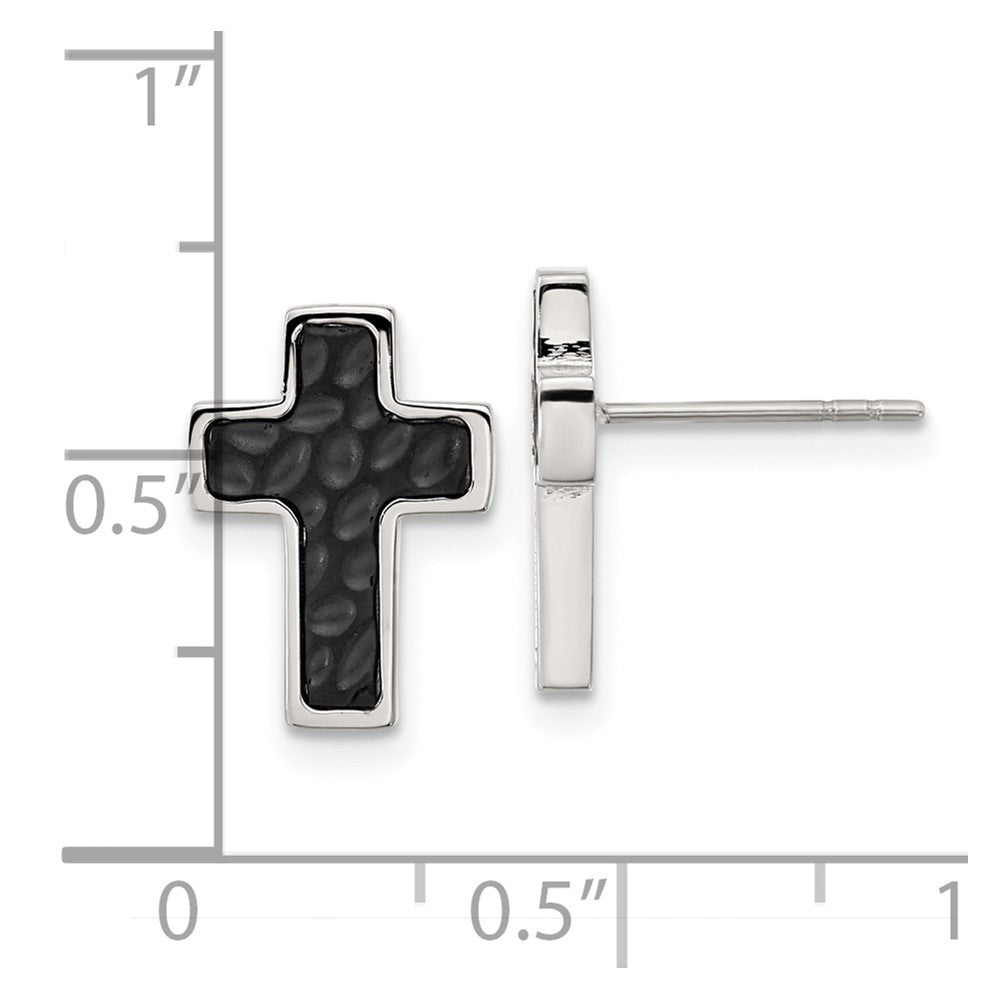 Stainless Steel Brushed and Polished Black IP Textured Cross Earrings