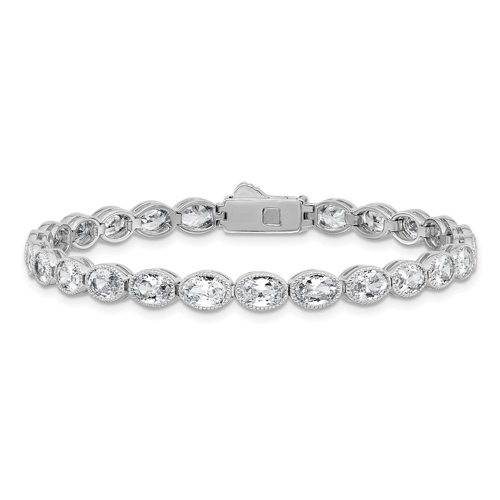 Sterling Shimmer Sterling Silver Rhodium-plated 6mm x 4mm CZ 25 Stone Oval Link 6.75 inch Bracelet 6.75 inches
