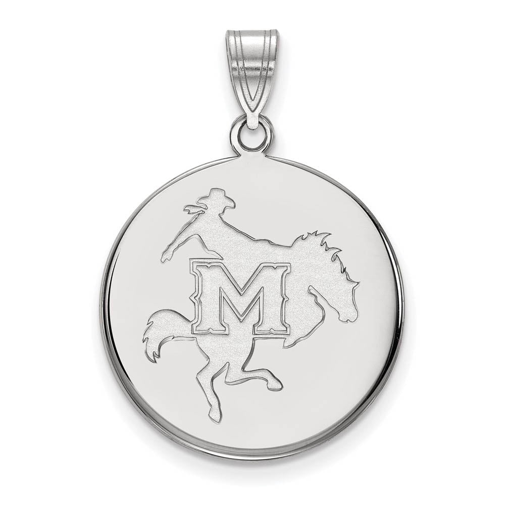 Sterling Silver Official Licensed Collegiate McNeese State University (MSU) Large Disc Pendant