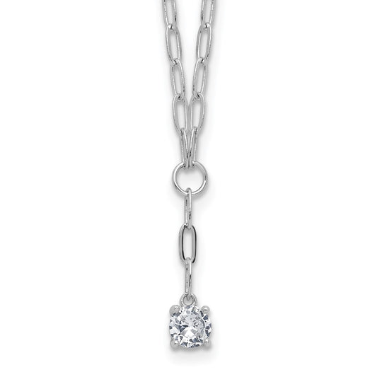 Cheryl M Sterling Silver Rhodium-plated Polished CZ Paperclip Link Lariat Necklace 18 Inches