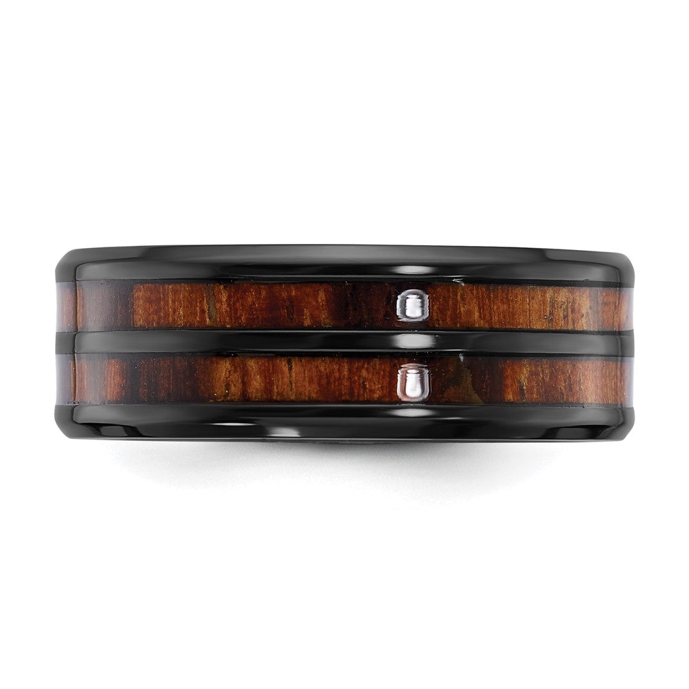 Chisel Black Zirconium Polished with Wood Inlay Center 8mm Band Size - 9.5