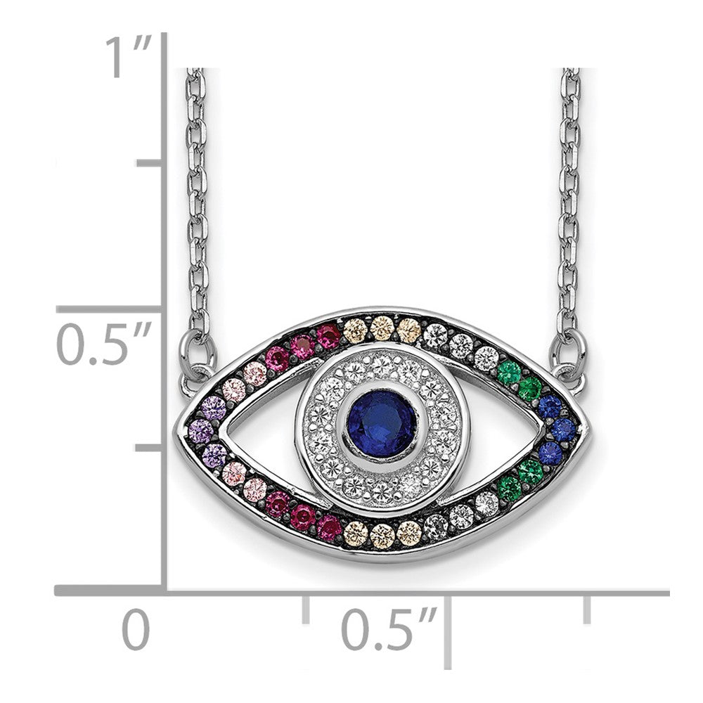 Prizma Sterling Silver Rhodium-plated 16 inch Colorful CZ Evil Eye Necklace with 2 inch Extender 16 Inches