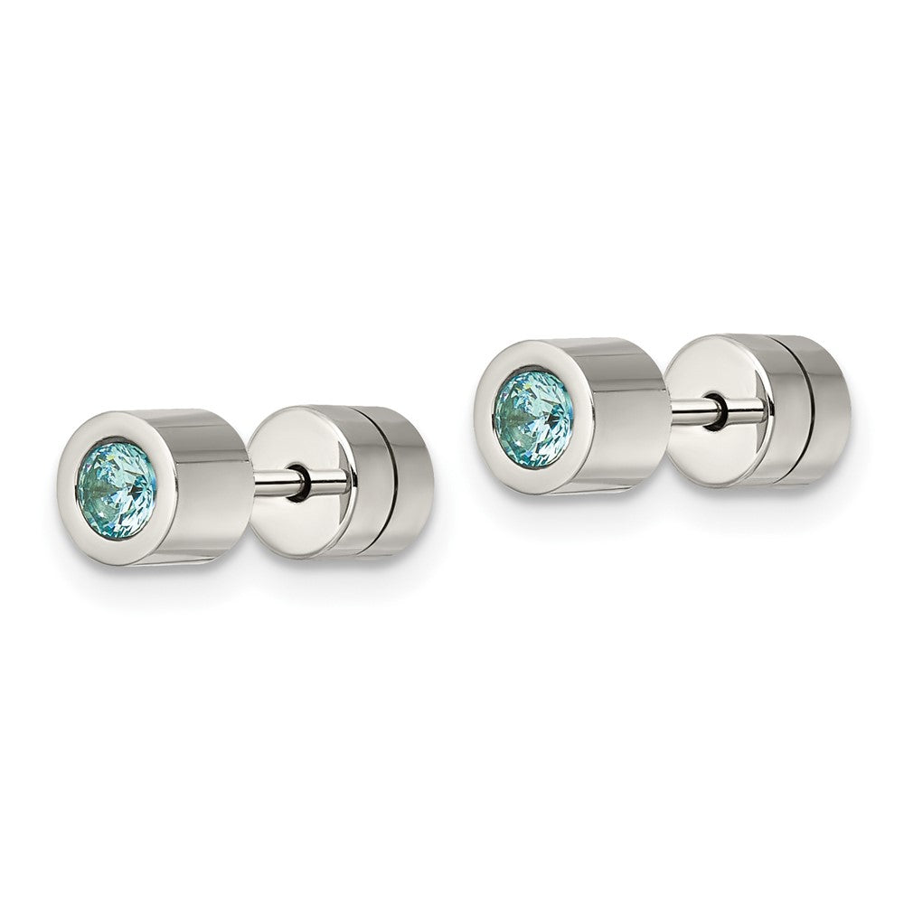 Stainless Steel Polished Blue CZ Dec Birthstone Post Earrings