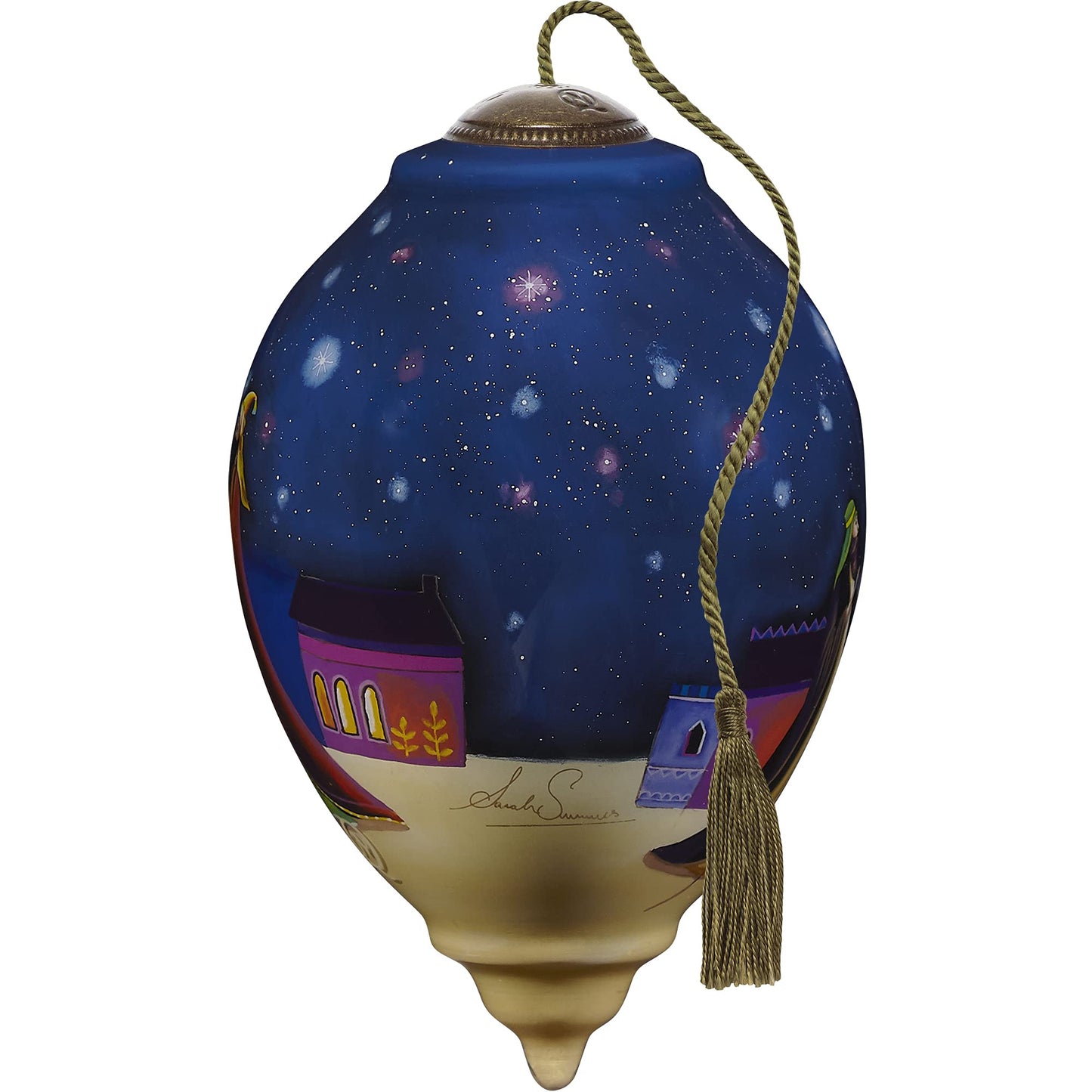 Ne'Qwa Art 7211124 Glory to The Newborn King Hand-Painted Blown Glass Ornament, White