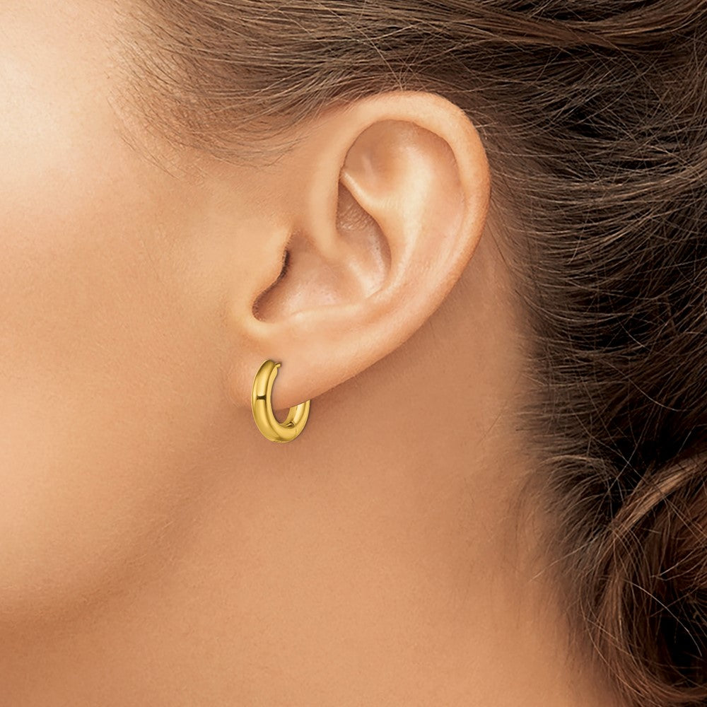 Stainless Steel Polished Yellow IP-plated 4mm Hinged Hoop  Earrings