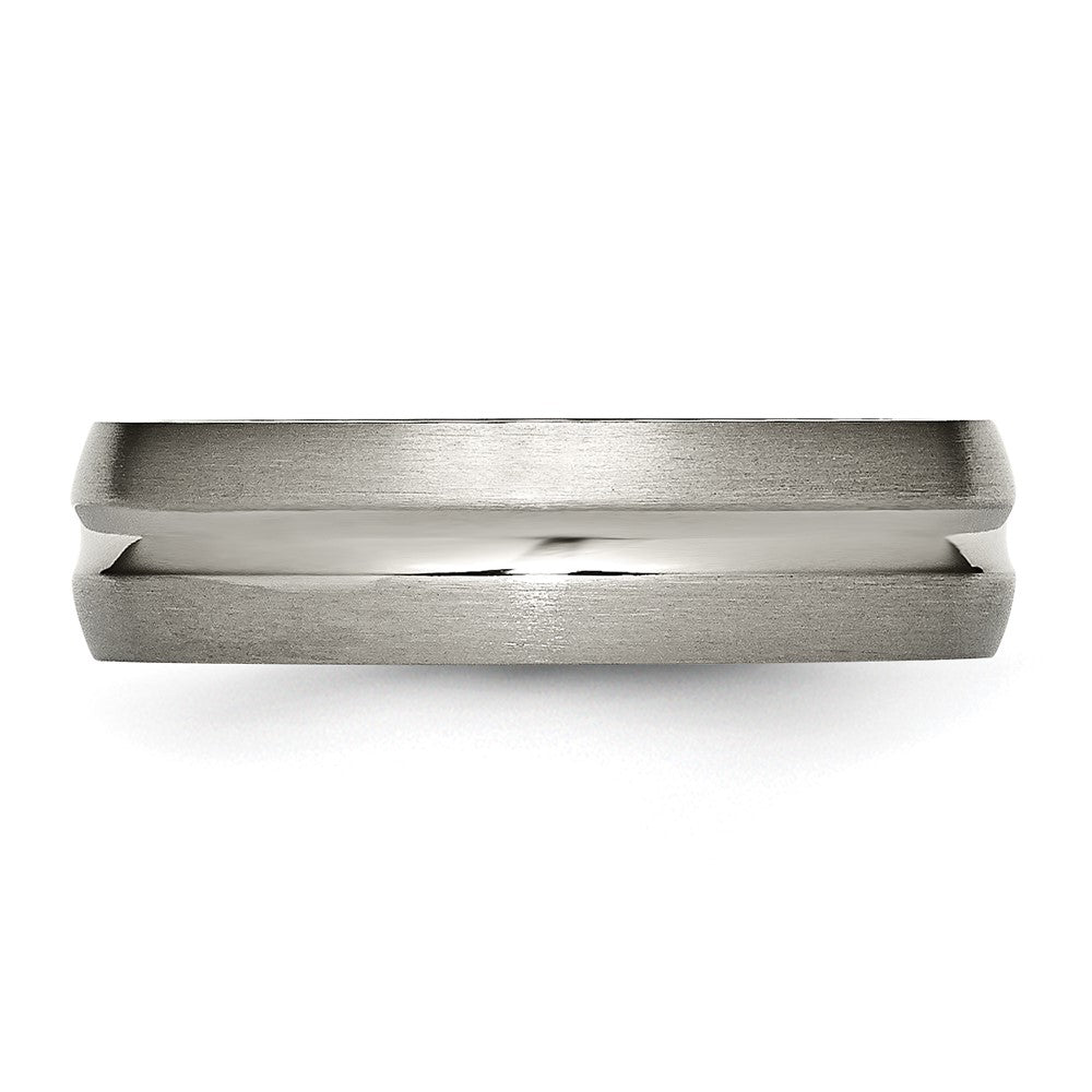 Titanium Brushed and Polished 6mm Grooved Band Size - 7