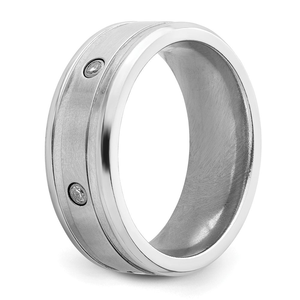 Cobalt Brushed and Polished with CZ  Beveled 8mm Band Size - 11.5
