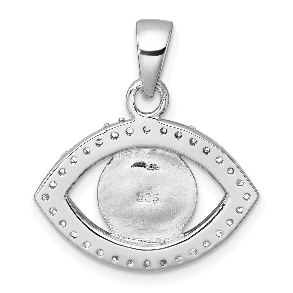 Sterling Silver Rhodium-plated Polished CZ and Glass Stone Evil Eye Pendant