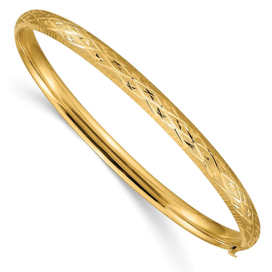 10k 3/16 Diamond-cut Fancy Hinged Bangle Bracelet