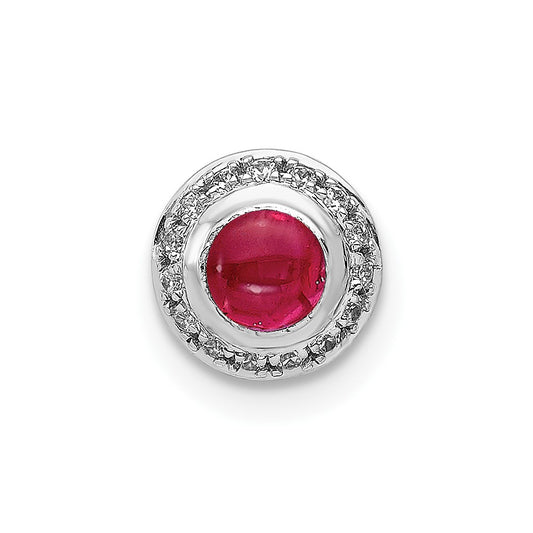 14k White Gold Diamond and Cabochon .38 Ruby Halo Chain Slide
