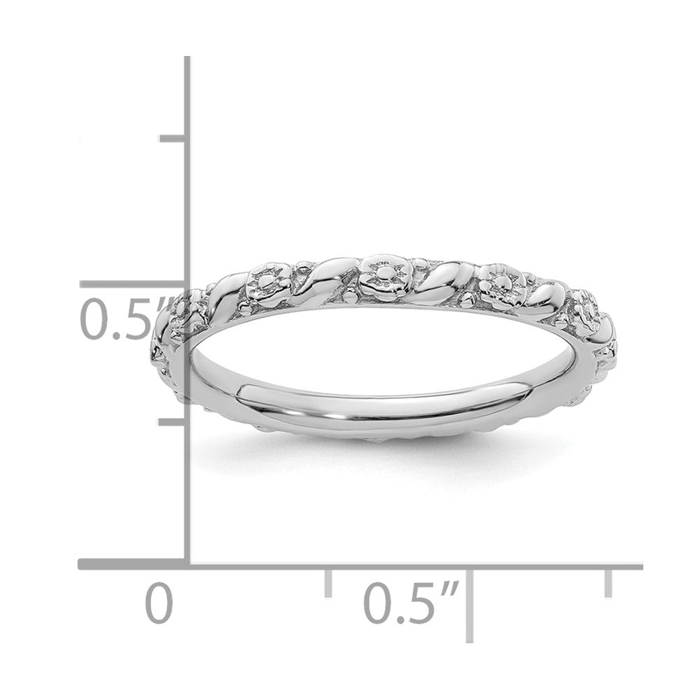 Sterling Silver Stackable Expressions Rhodium-plated Polished Flower Ring Size -10