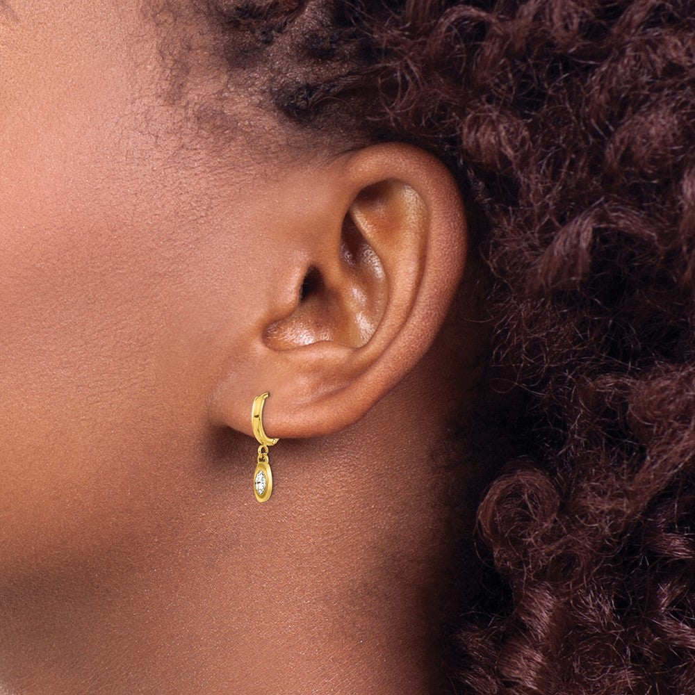 Stainless Steel Polished Yellow IP w/Swarovski Dangle Hoop Earrings