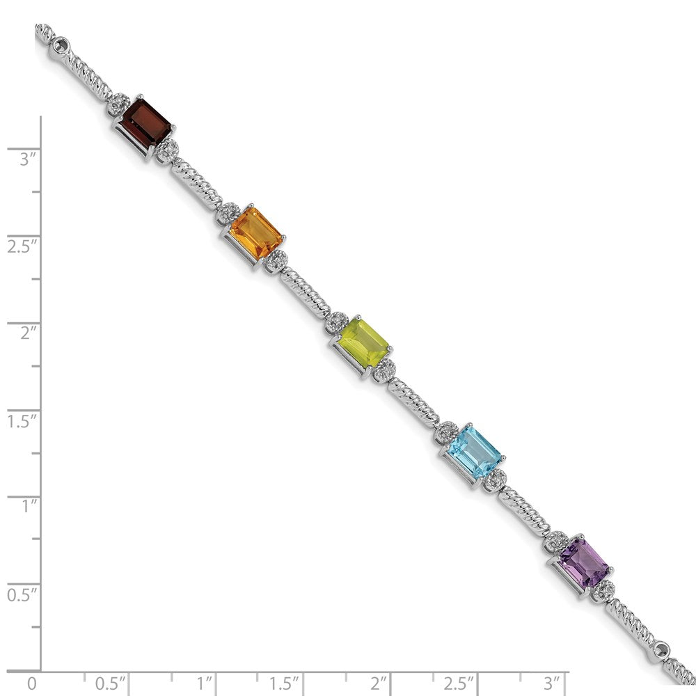 Sterling Silver Rhodium-plated Multi Gemstone & Diamond Tennis Bracelet 7.5 inches