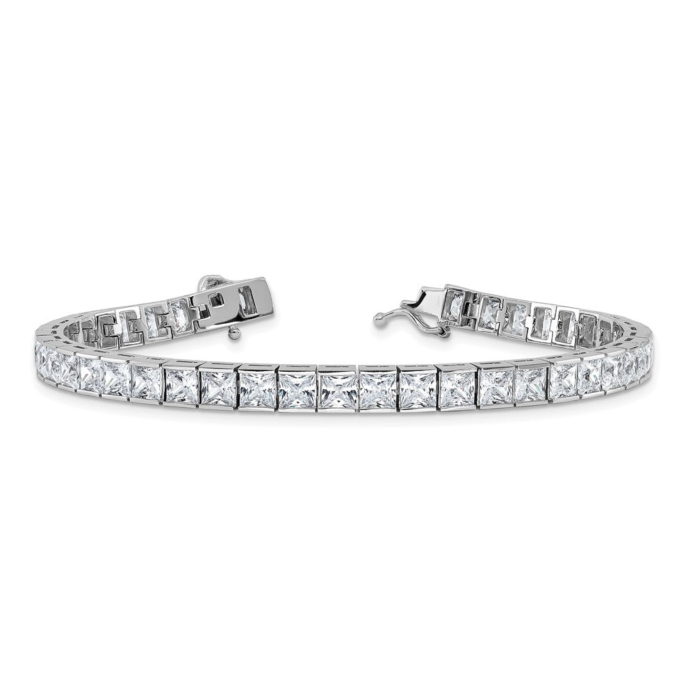 Sterling Silver Rhodium Plated CZ 47 Stone 8in Bracelet 8 inches