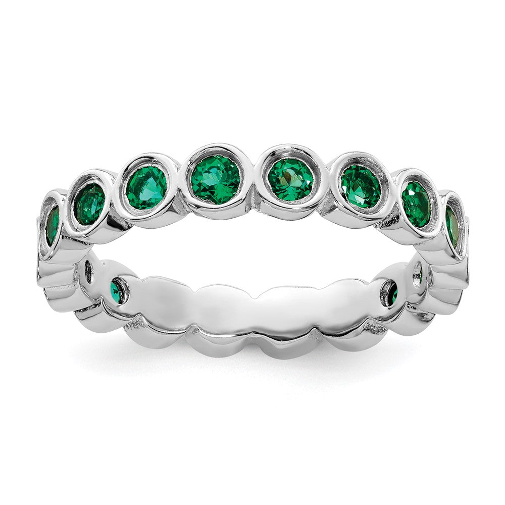 Sterling Silver Stackable Expressions Created Emerald Ring Size -8