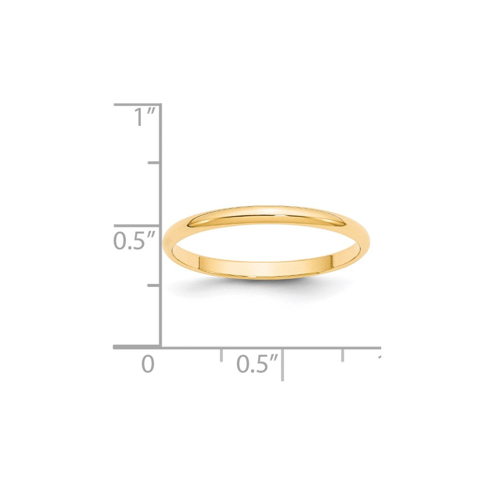 14k Yellow Gold 2mm Lightweight Half Round Wedding Band Size 11