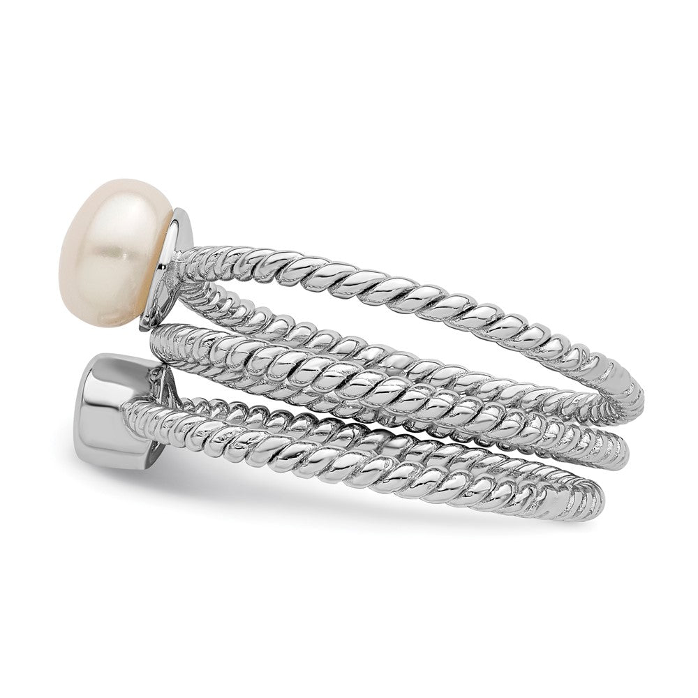Sterling Silver Rhod-plat 6-7mm White Button FWC Pearl CZ set of 3 Ring