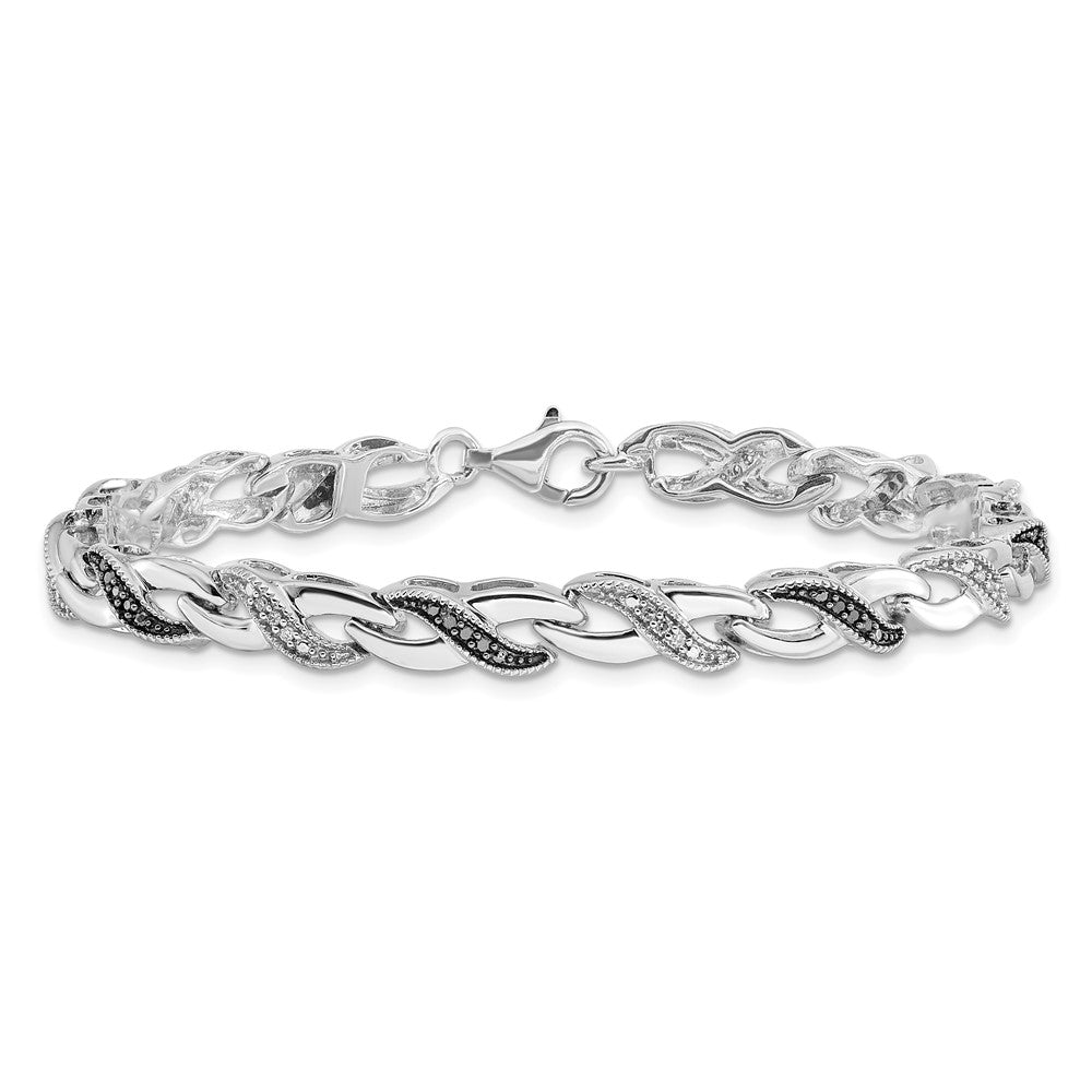 White Night Sterling Silver Rhodium-plated Black and White Diamond 7.5 Inch Bracelet 7.5 inches