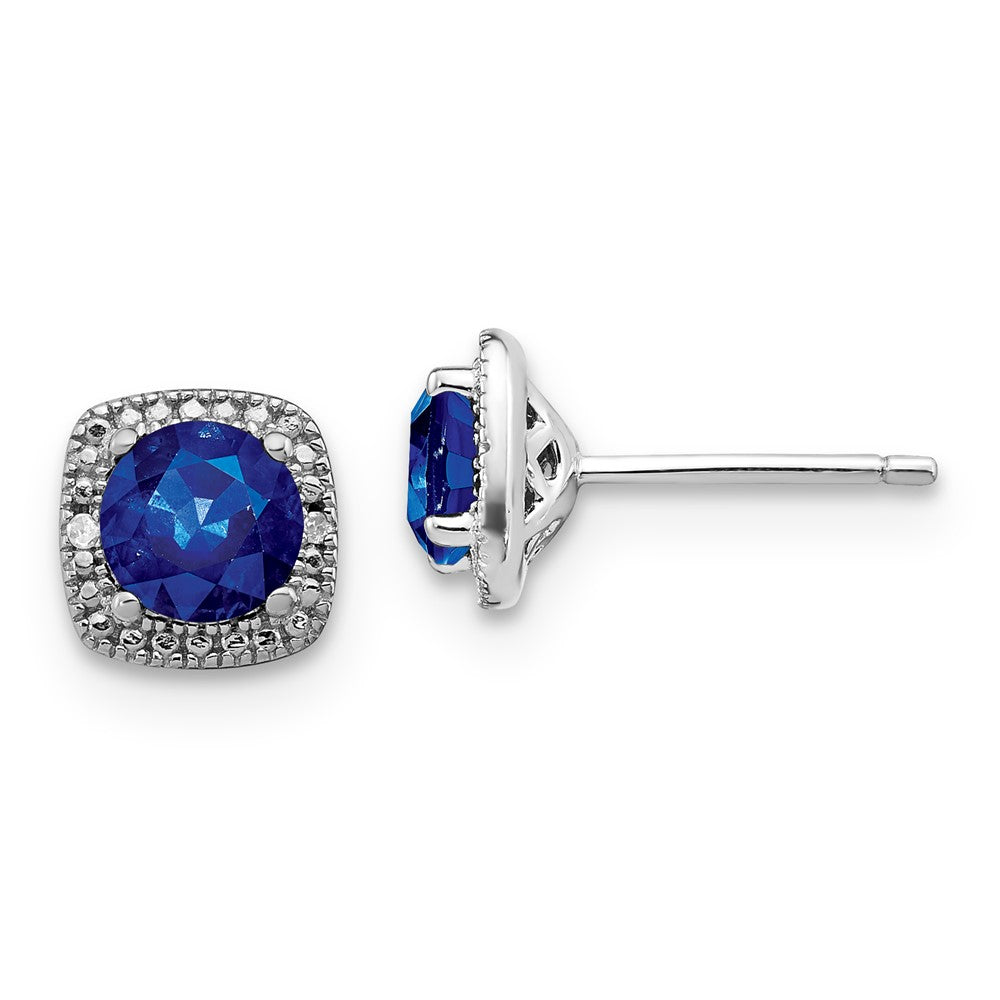 SS Created Sapphire & Diamond Earrings