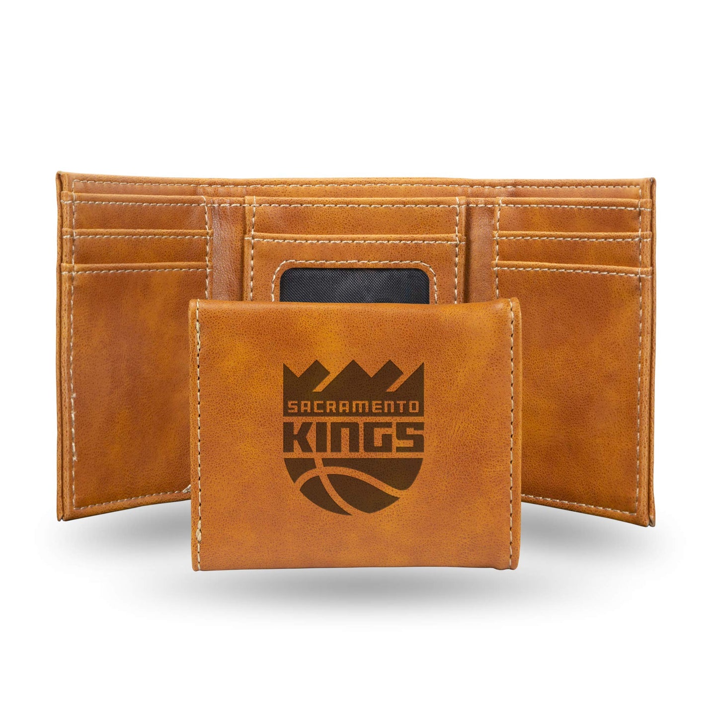 Basketball Rico Industries Sacramento Kings Brown Laser Engraved Trifold Laser Engraved Tri-Fold Wallet - Men's Accessory