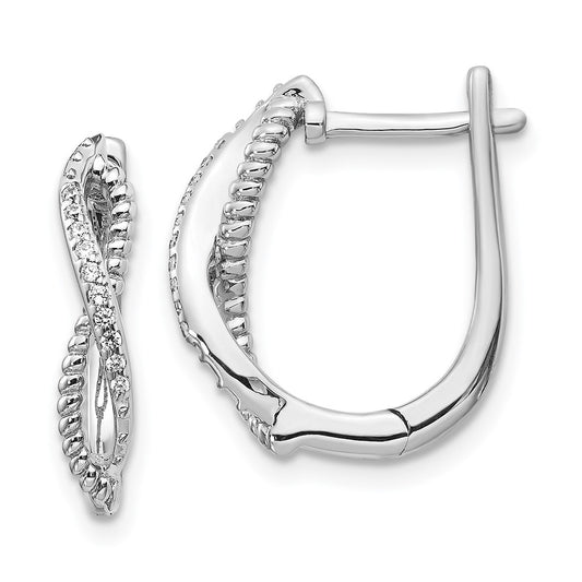 14k White Gold Diamond and Twisted Rope Hinged Post Earrings