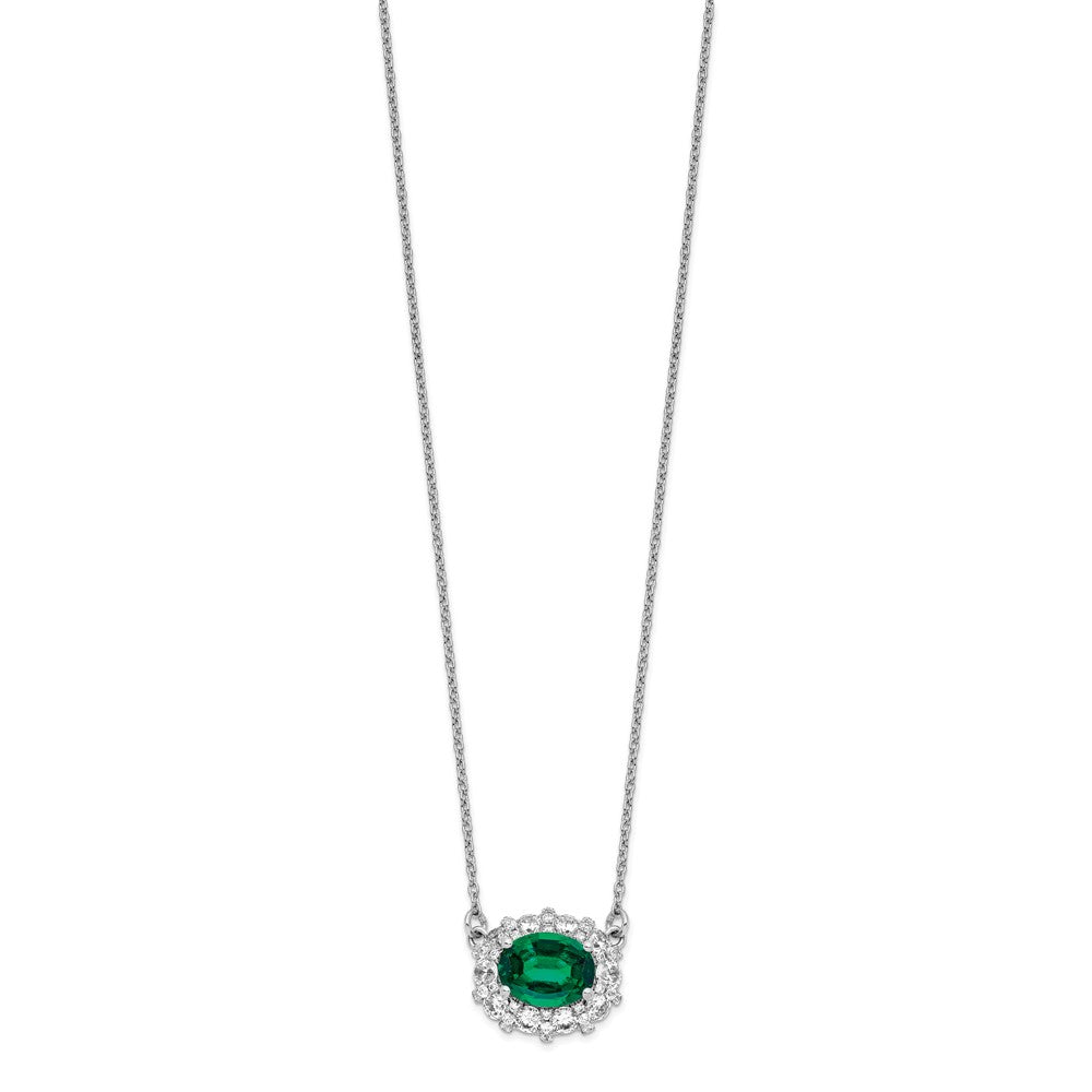 14k White Gold 1 carat Lab Grown Diamond VS/SI+ G+ Created Emerald 18 inch Necklace