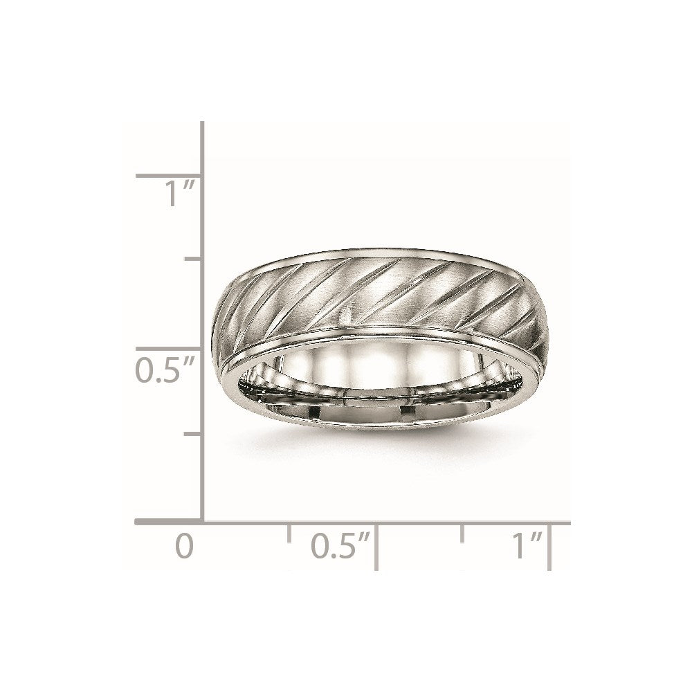 Stainless Steel Polished w/Brushed Center 7mm Grooved Band Size - 10
