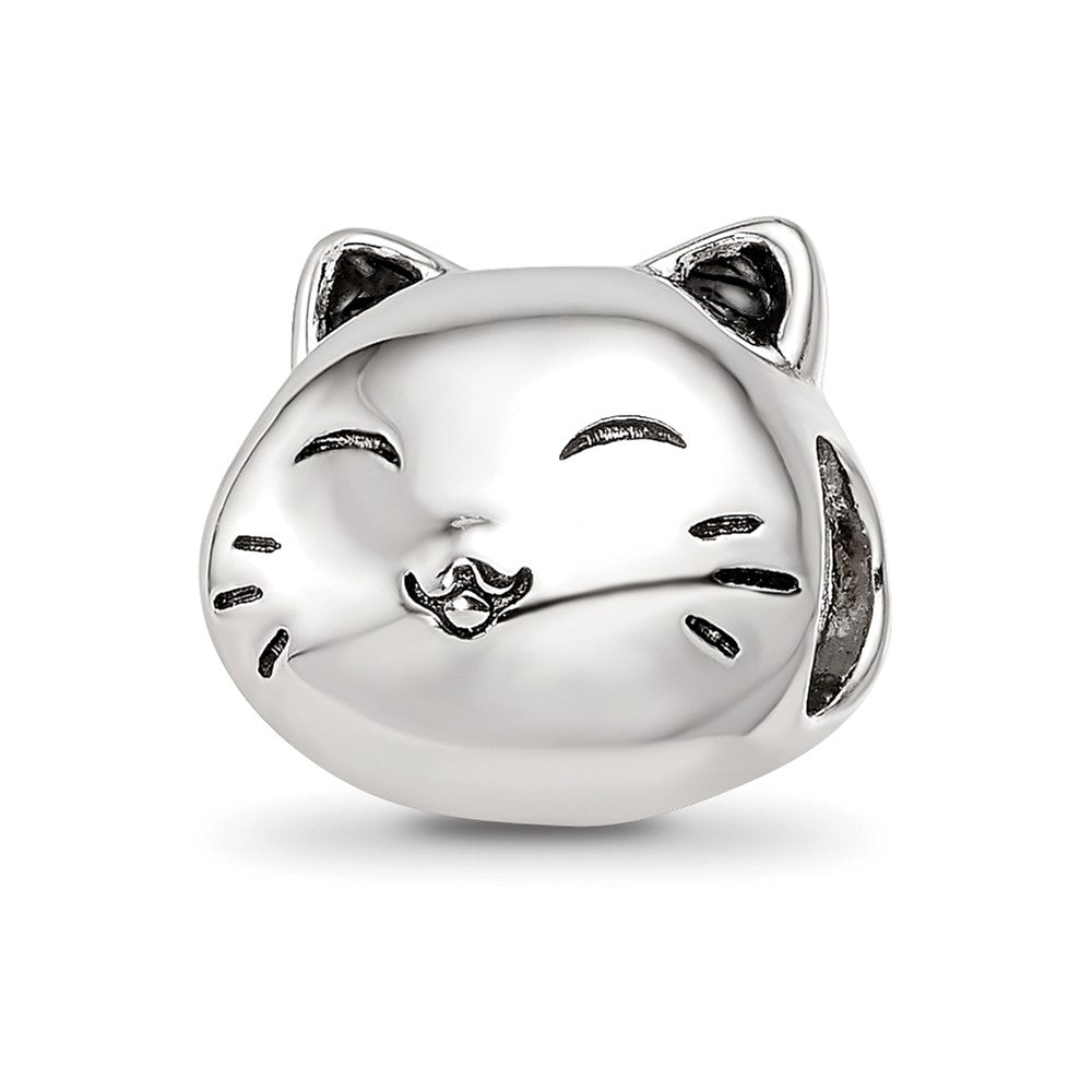 Sterling Silver Reflections Rhodium-plated Enamel Cat Bead