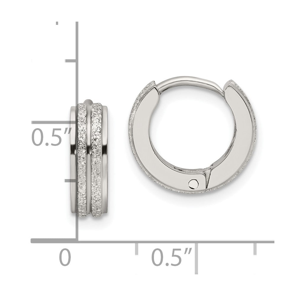 Stainless Steel Polished Laser cut 4mm Hinged Hoop Earrings