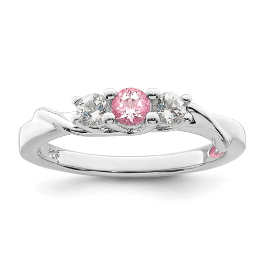 Survivor Collection 10K White Gold Rhodium-plated White and Pink Topaz Joanna Ring