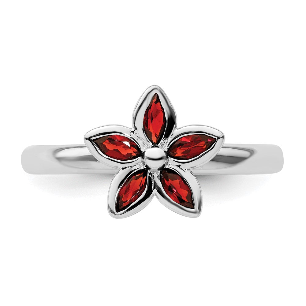 Sterling Silver Stackable Expressions Garnet Flower Ring Size -5
