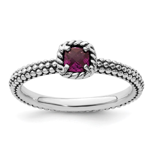 Sterling Silver Stackable Expressions Checker-cut Rhodolite Garnet Ring Size -5