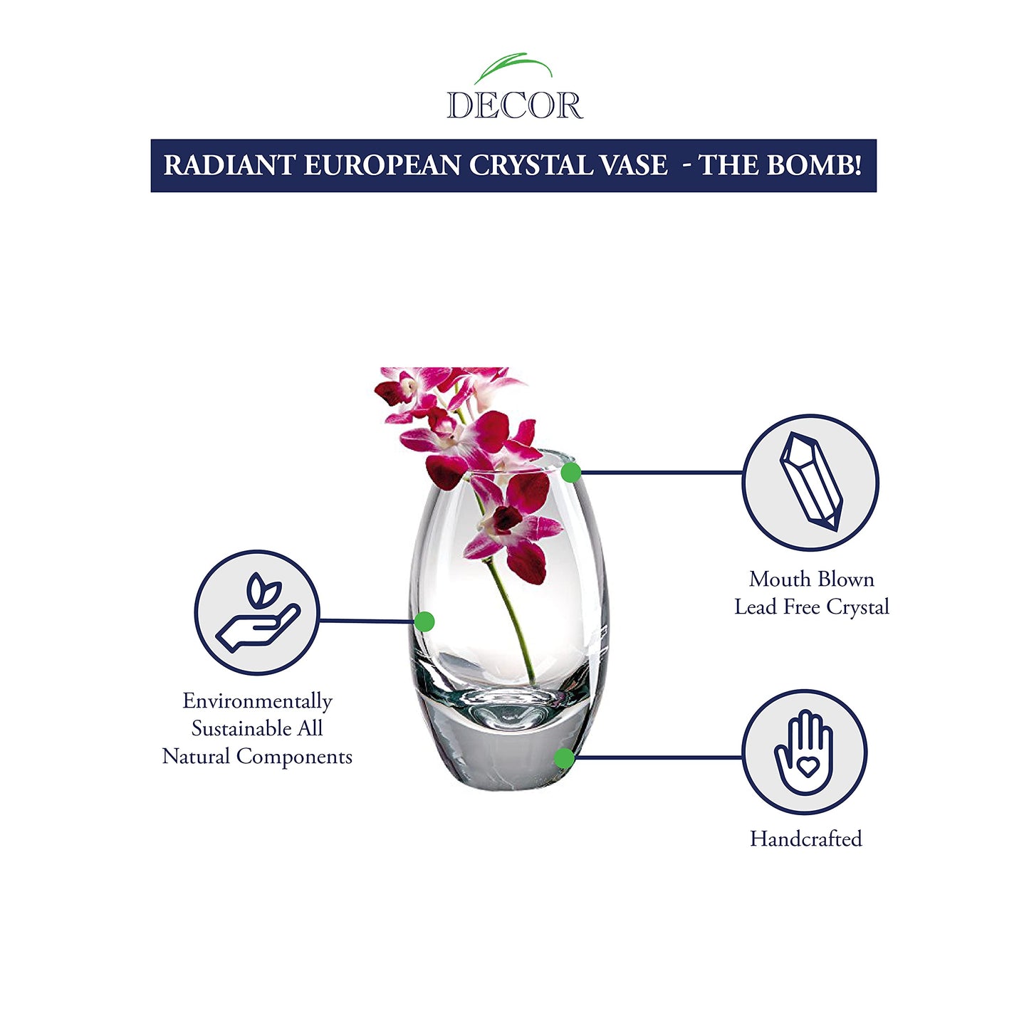Badash Radiant Handcrafted Lead-free Crystal Vase QGP4083