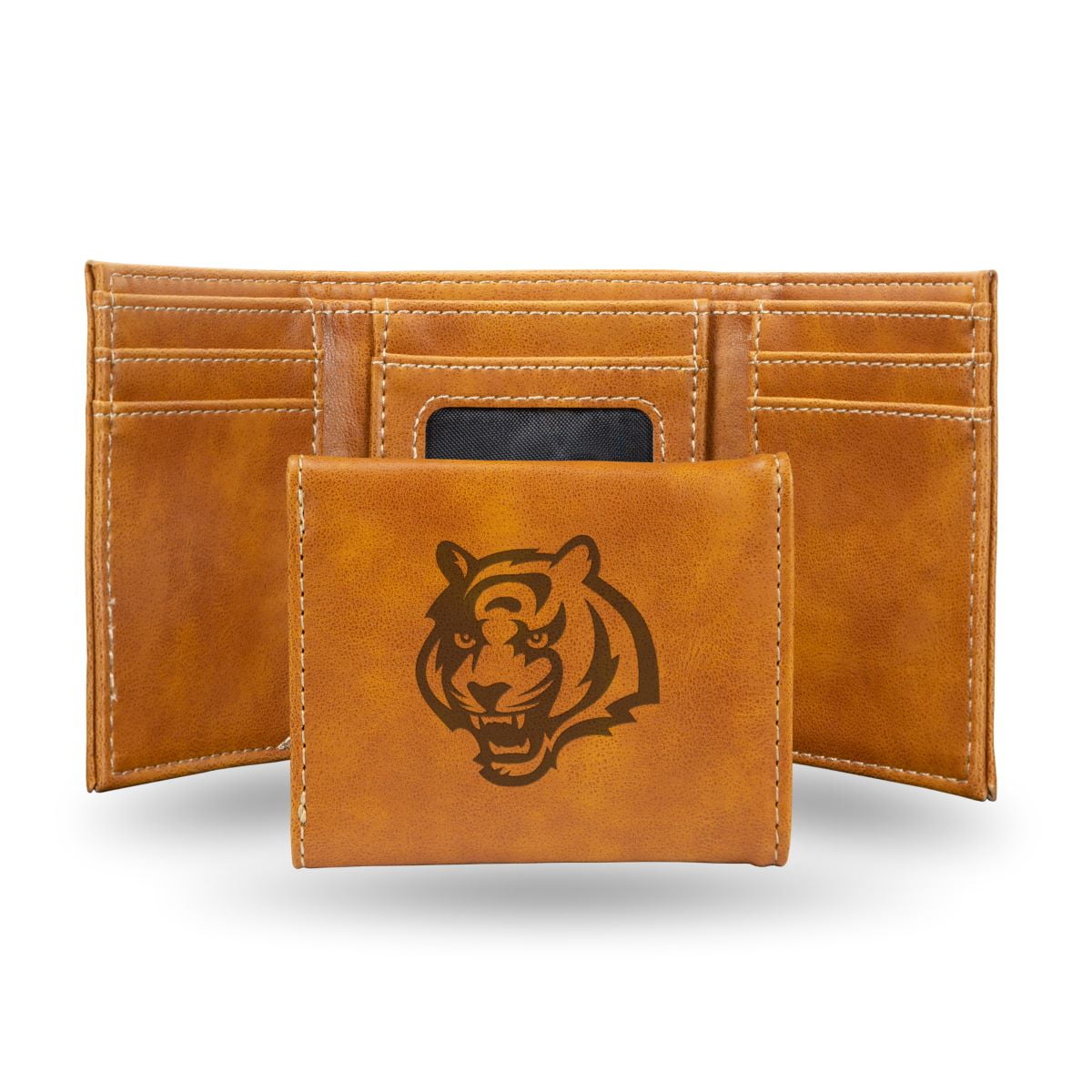 Football Rico Industries Cincinnati  Brown Laser Engraved Trifold Laser Engraved Tri-Fold Wallet - Men's Accessory