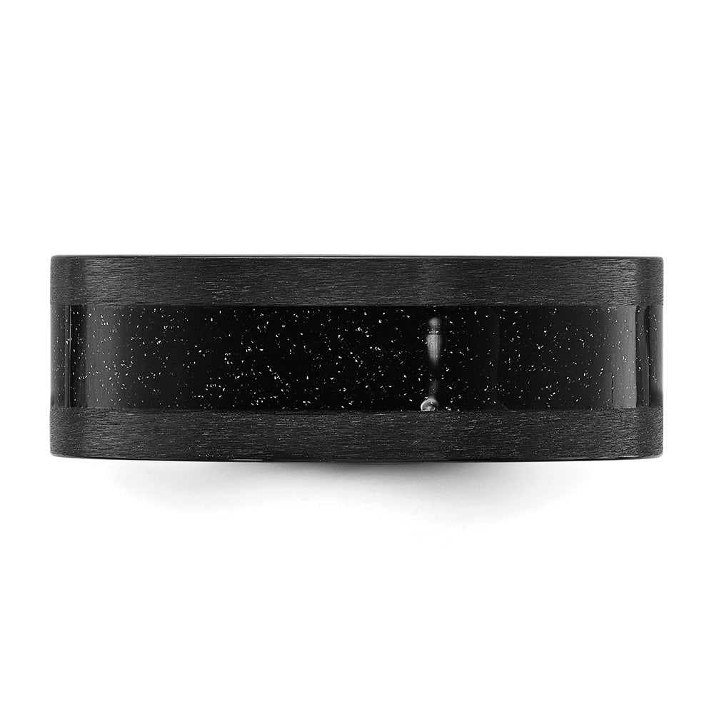 Chisel Black Zirconium Polished with Black Star Sandstone Inlay 8mm Band Size - 10.5