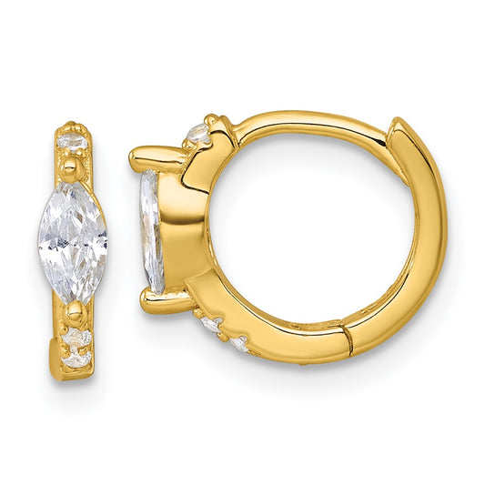 Sterling Silver Gold-tone Polished Round and Marquise CZ Round Hinged Hoop Earrings