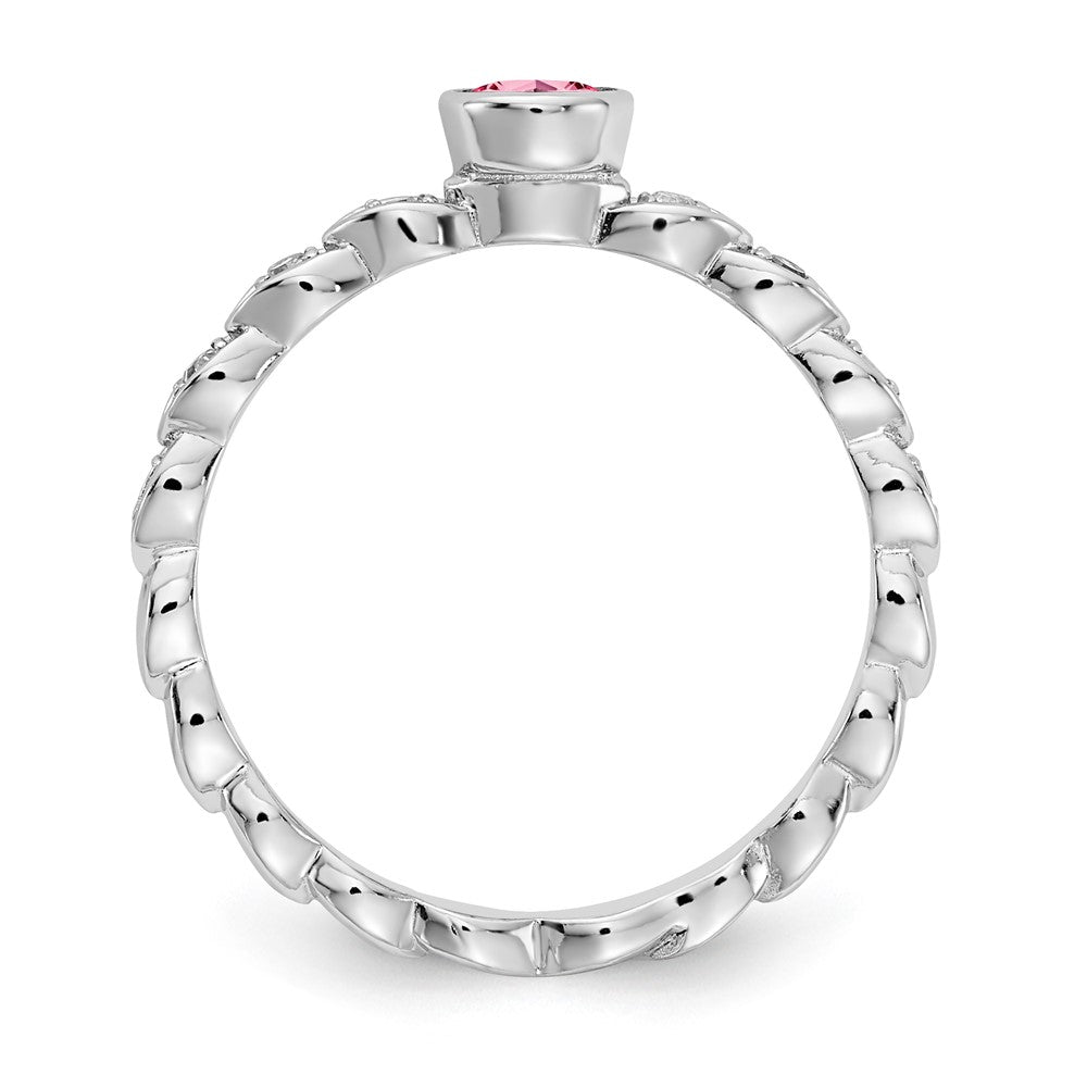Sterling Silver Rose Tone Created Pink Sapphire and Diamond Ring