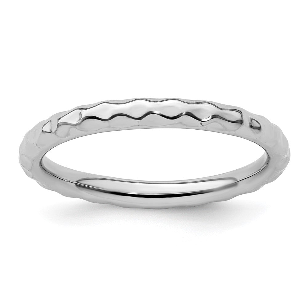 Sterling Silver Stackable Expressions Rhodium Hammered Ring Size -5