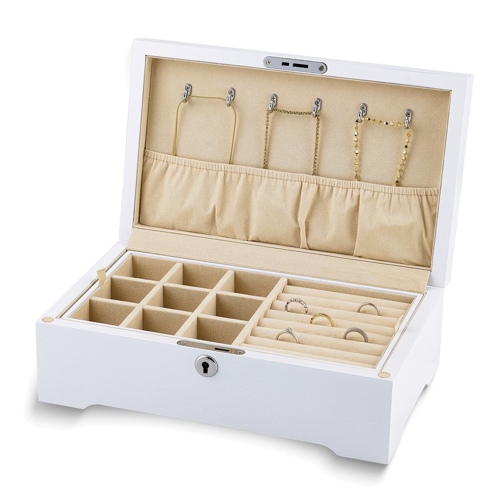Luxury Giftware White Painted Matte Finish Wooden Velour Lining Jewelry Box