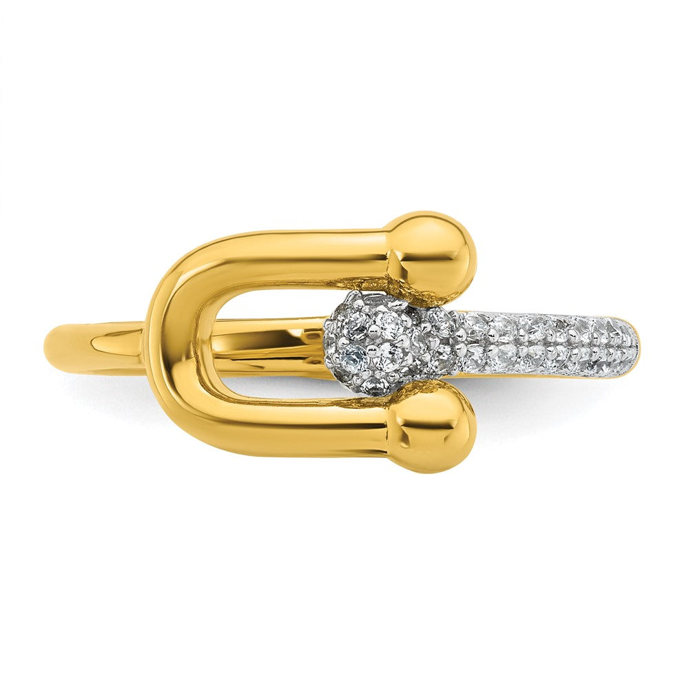 Sterling Silver Gold-tone CZ Polished And Textured Fancy Size 8 Ring