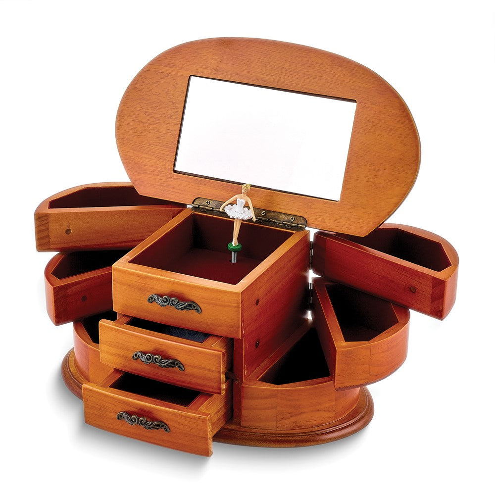 Natural Wood Ballerina Musical Jewelry Box (Plays Bolero)