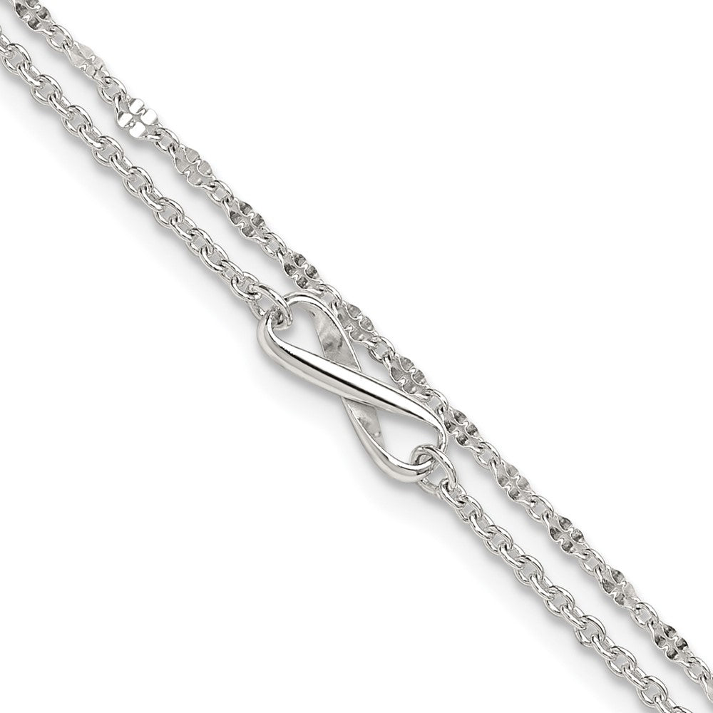 Sterling Silver Polished Infinity Double Strand 9 inch with 1 inch Extension Anklet