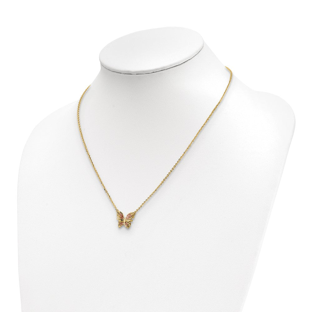 14K Polished D/C w/ Pink Enamel Butterfly Necklace