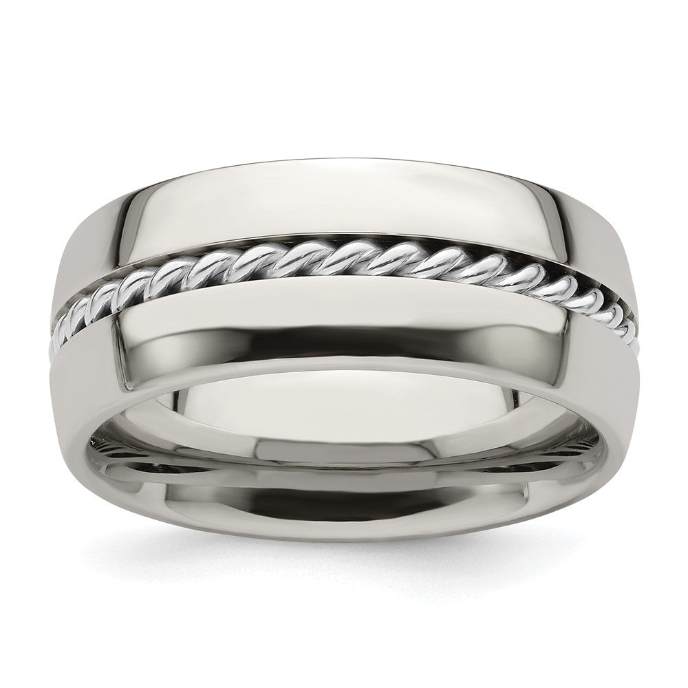 Edward Mirell Polished Cobalt with Sterling Silver Rope Inlay 9mm Band Size 11.5