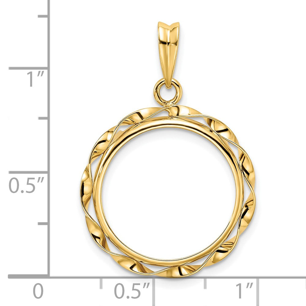 Wideband Distinguished Coin Jewelry 14k Polished Hand Twisted Ribbon 18.0mm Prong Coin Bezel Pendant
