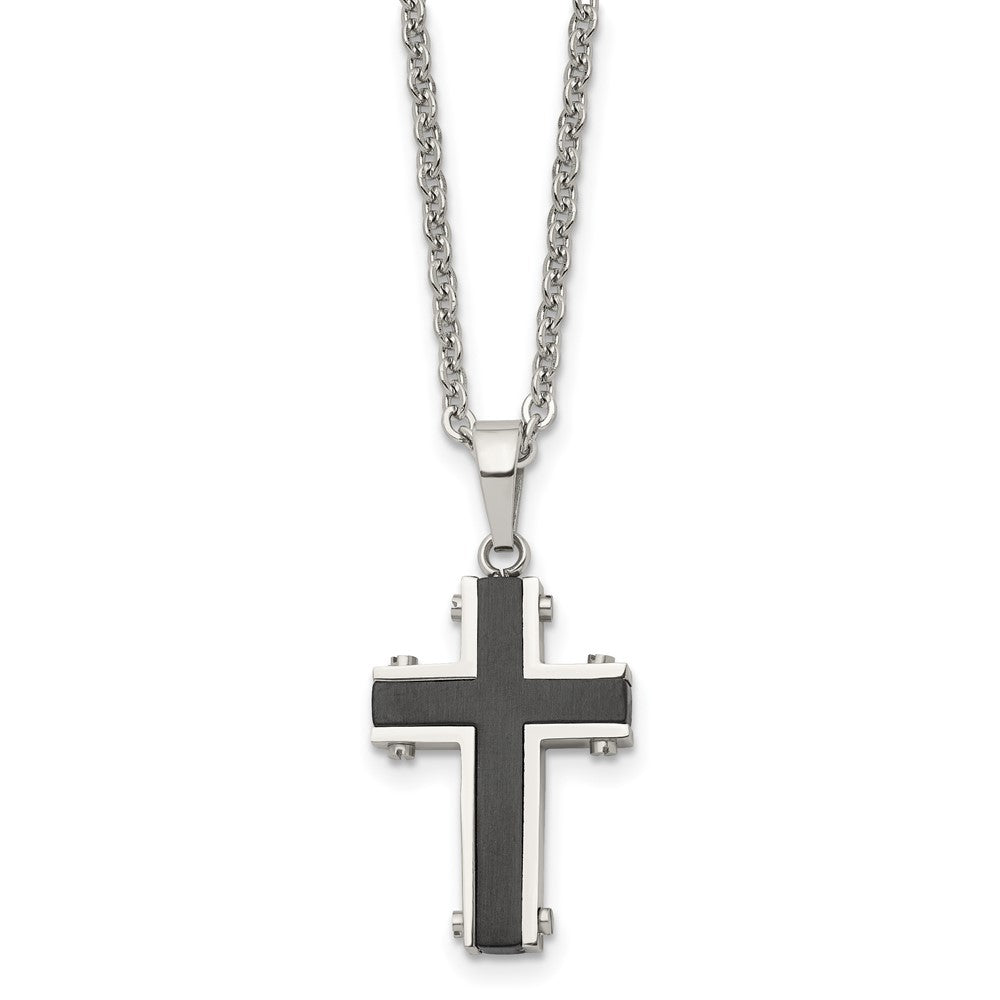 Stainless Steel Polished Black IP-plated Cross 22in Necklace