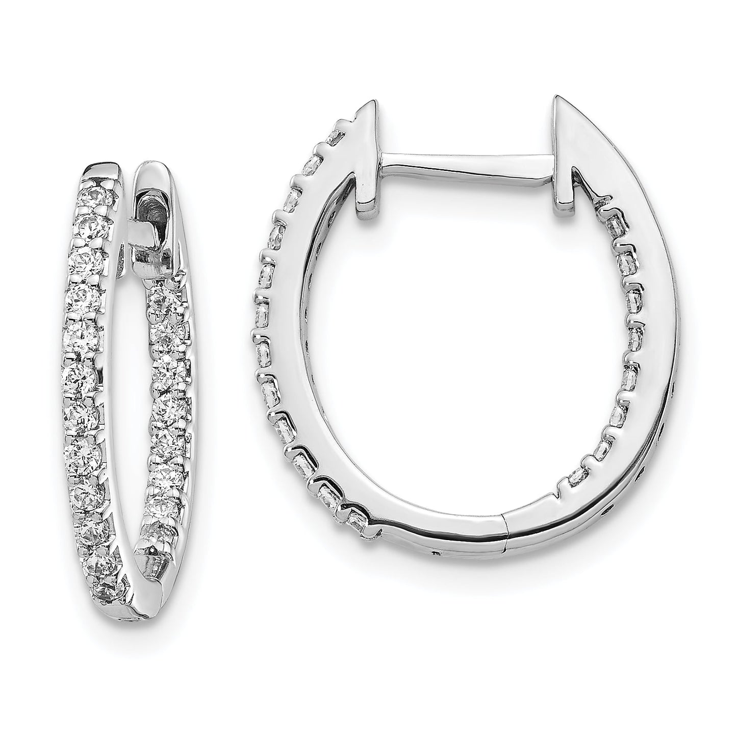 14k White Gold 1/2 carat Diamond In/Out Hinged Hoop Earrings