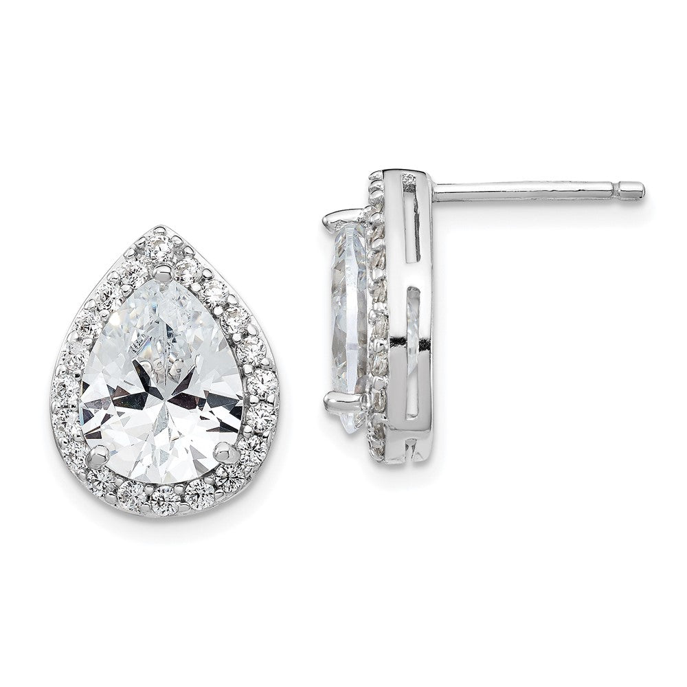 Cheryl M Sterling Silver Rhodium-plated Brilliant-cut Teardrop CZ Halo Post Earrings